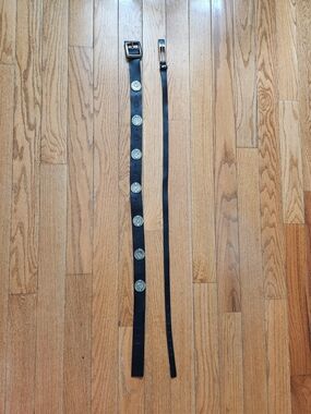 Women's Black Leather Belts with Coin Medallion Accents